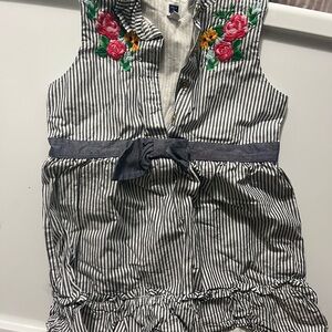Janie & Jack Striped Sleeveless Dress with Floral Embroidery